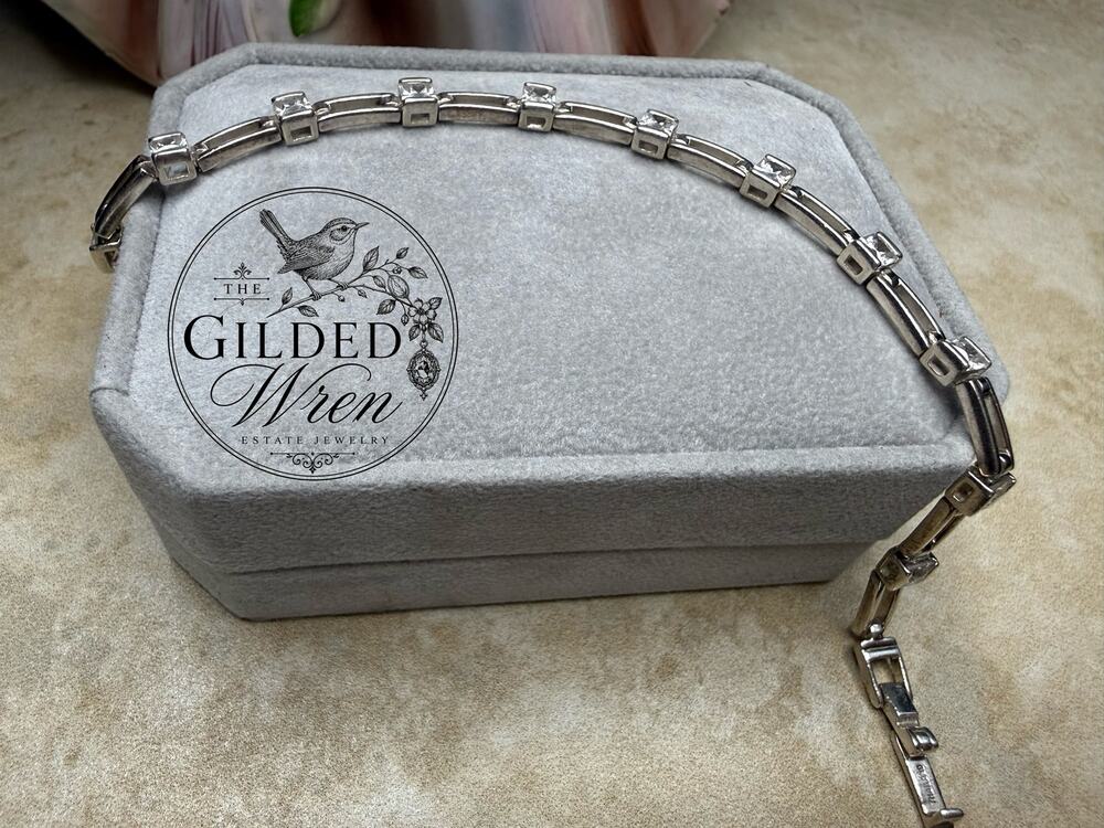 Silpada B1906 Sterling Silver CZ Rectangle Link Tennis Bracelet Retired 7.5”